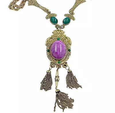 Vintage Y Lariat Necklace 25 In Oriental Middle Eastern Style Gold Tone 1960s • $73.97
