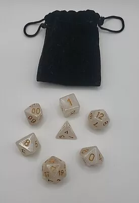 RPG Dice Set Of 7 - Pearl White(Gold Ink) D4 D6 D8 D10 D12 D20 D00-90 With Bag  • $8.50