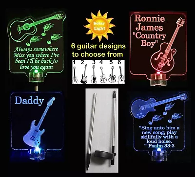 Personalized Guitar Solar Lights Grave Marker Memorial Plaque Cemetary • $41