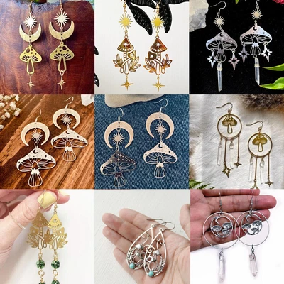 $2.69 • Buy Mushroom Moon Earrings Quartz Crystal Witchy Fairy Wanderlust Women Jewelry Gift