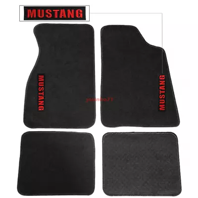 For 79-93 Ford Mustang Floor Mats Carpet Front Rear Nylon Black W/ Red Emblem • $57.99