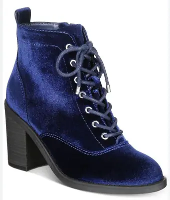 Material Girl Landry Velvet Heeled Lace Up Boots Size 7.5 Royal Blue • $21.99