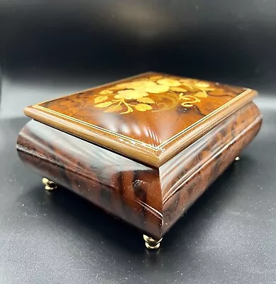 Vintage Inlaid Marquetry Flower Jewelry Trinket Box W/feet Edelweiss Song- Italy • $34.99