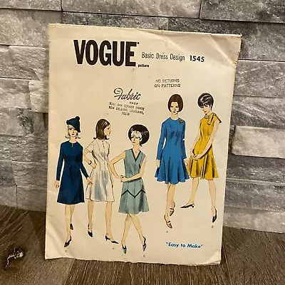 Vintage Vogue Basic Dress Design Sewing Pattern #1545 • $5