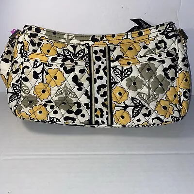 Vera Bradley Retired Go Wild Handbag Purse Yellow / Black Floral Leopard Inside • $25