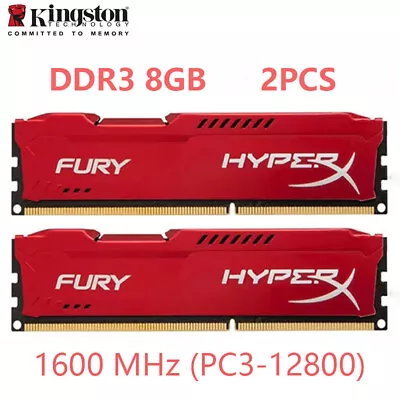 HyperX FURY DDR3 16GB 2x 8GB 1600 MHz PC3-12800 240pin Desktop RAM Memory DIMM • £22.20