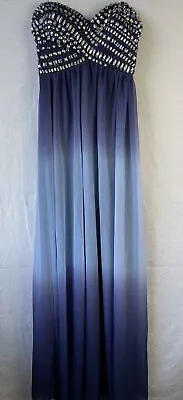 B. Smart Size 3 Beaded Rhinestone Blue Ombré Evening Gown Lined Bust 28  • $29.50