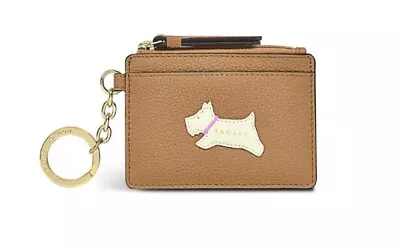 BNWT Radley 'Respects' Keyring Coin Purse With Dustbag - Light Brown Leather • £22