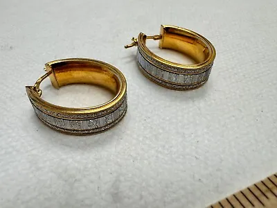 925 Milor Sterling Silver GOLD CZ Hoop Earrings 5.3G • $29.99