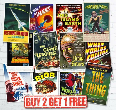 £2.95 • Buy Vintage 1950's 40's Sci-Fi Space B Movie Monster Film Reproduction Retro Posters