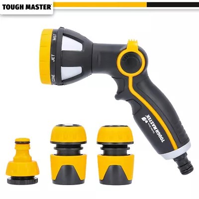 TOUGH MASTER Garden Hose Pipe Spray Gun Set 8 Adjustable Nozzles Hose Connectors • £12.99