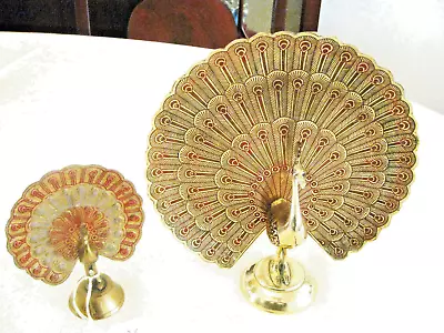 2 X Vintage Indian Brass With Painted Enamel Peacocks Figure Removable Fan Tail • $28.36