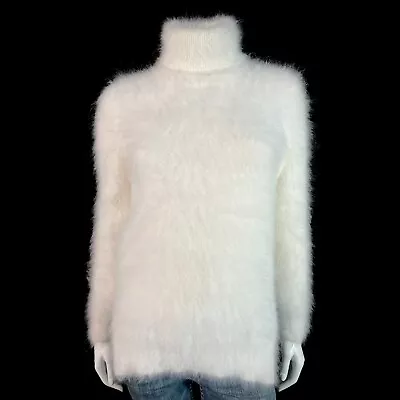 80% Angora Fuzzy Vintage Off-White Long-Sleeve Turtleneck Sweater 34 In Bust • $179.99