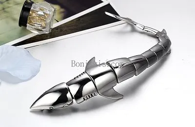 Biker Men's Stainless Steel Heavy Large Polished Shark Cuff Bracelet Silver Tone • $29.99