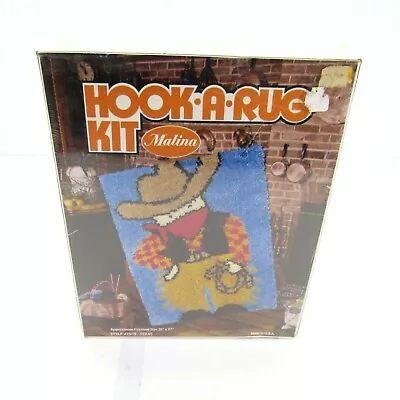 $39.95 • Buy Hook A Rug Kit Malina Cowboy Texas Sz 20x27  Loop USA Made Vintage Latch Yarn