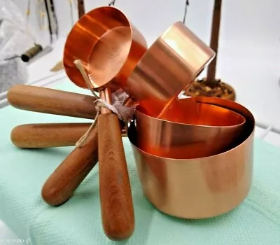 Brand New Wood Handled Copper Measuring Cups Set Of 4 Standard Measurement Sizes • $26.99