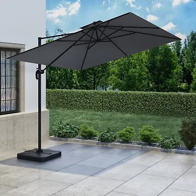 3x3m Dark Grey Square Cantilever Parasol With Base & Cover   - Como FTR065 • £279.92
