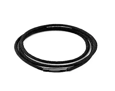 3mm Black Silk Cord Chain Necklace With Steel Bayonet Clasps Unisex 14-36 Inch • £4.99