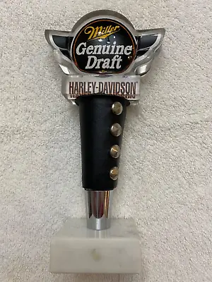 Harley Davidson Miller Genuine Draft Beer Tap Handle Mounted On Marble Base • $60