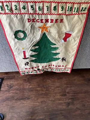 Vintage Christmas Countdown Advent Calendar Pockets With Mini Ornaments • $40