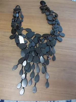 MAGNIFICENT VTG Gerda Lynggaard Monies XLONG EBONY WOOD Modernist  Necklace! NR! • $99.99