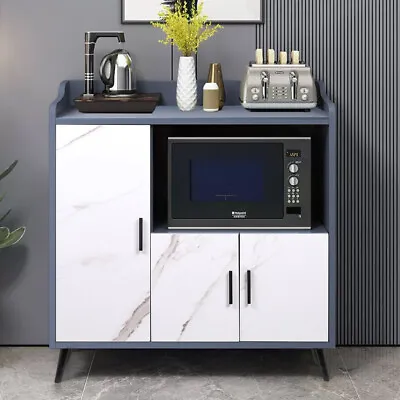 2023 Modern Marble Effect Sideboard Cabinet Cupboard With Microwave Storage Unit • £75.95