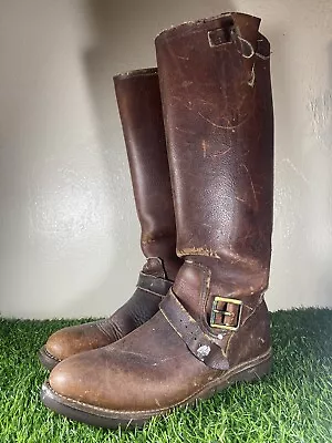 Vtg 1960's Red Wing Engineer Boots Sz 9D Thick Bullhide Leather Length 16 . • $400