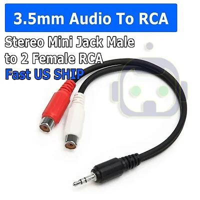 3.5mm AUX Stereo To 2 RCA Female Audio Y Cable Adapter Cord MP3 IPod • $2.95