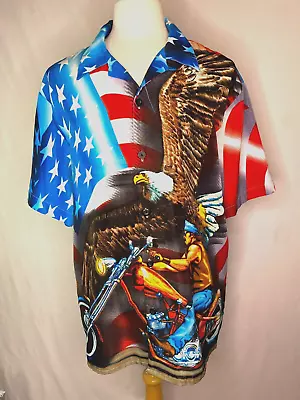 Saphire Lounge Chopper Eagle Flag All Over Graphic Button Up Shirt • $22