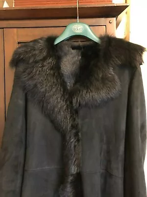 £295 • Buy Ladies Black 100% Sheepskin Coat Detachable Hood By Genel London Zara Size 8 UK