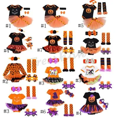 Newborn Baby Girls Romper Tutu Skirt Halloween Pumpkin Headband Outfit Costumes  • $20.41
