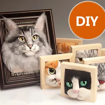 DIY Needle Felting Kit Cat Head Photo Frame Felt Kit Wool Animal Cat Felting Kit • £12.90