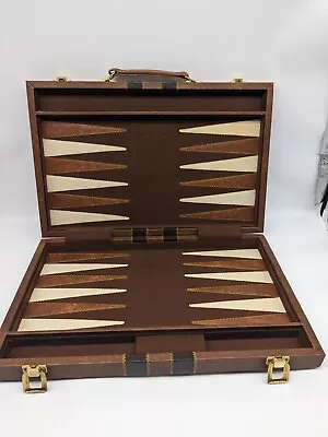 Vintage Backgammon Travel Set In Brown Faux Leather Folding Brief Case  • $6.99