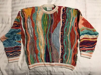 VINTAGE COOGI Sweater 90’s KNIT 3D Textured Multi  Colored MENS M Biggie Style • $350