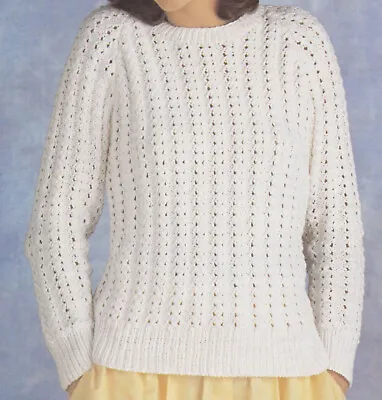 Knitting Pattern Ladys Raglan Sweater 4 Easy Rows Forms Pattern Cotton DK 32-40  • £1.99