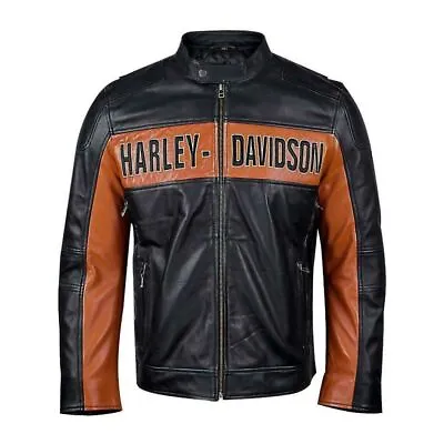 Harley Davidson Embroidered Biker Jacket Men's Genuine Leather 1990 Jacket • $148.99