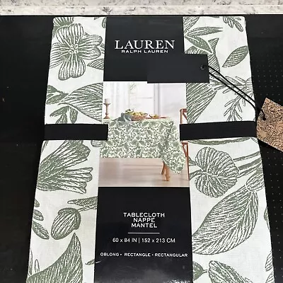 Ralph Lauren Cream & Green Cotton Leaf -Rectangular Table Cloth ~60 X 84 Inches • £29.99