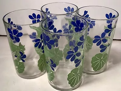 Set Of  4 Vintage Swanky Swig Juice Glasses Blue Violets Flowers • $15.99