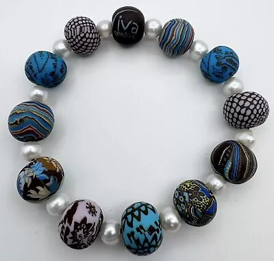 Viva Beads Beaded Bracelet Teal Brown Purple Pearl Stretch • $10.99