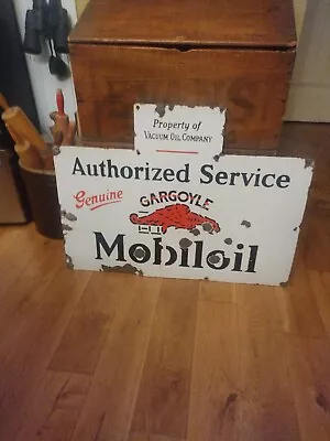 MOBILOIL AUTHORIZED SERVICE Single  SIDED PORCELAIN RACK  SIGN GARGOYLE • $1295