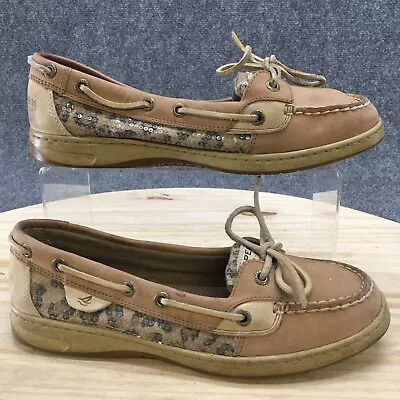 Sperry Boat Shoes Womens 8 M Angelfish Sequin Leopard Print 9102341 Tan Leather • $6