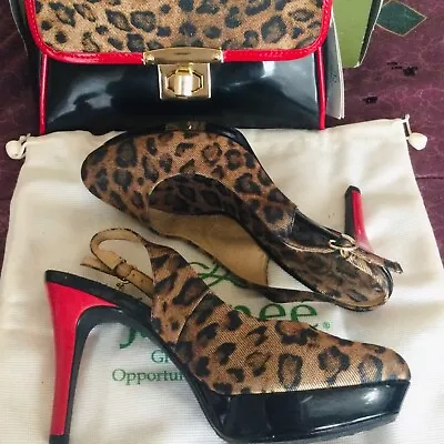 J Renee Leopard Open Back Red Heel Platform Heels Sz 7 • $18