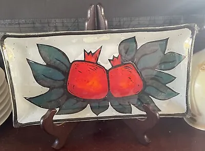 Andreas Meyer Fused Art Glass Pomegranate Serving Plate Nahariya Israel 9.25x4.5 • $35.99