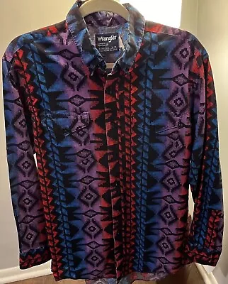 Vintage 90s Wrangler Aztec Cowboy Button Shirt Size 16-33 X-Long Tail Reg Cut • $44.99