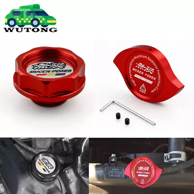 Red Racing Engine Oil Filler Cap Radiator Cap Kit Mugen Power For Honda Acura • $16.99