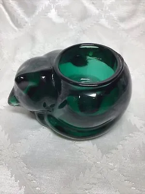 Vintage Indiana Glass Emerald Green Sleeping Cat Votive Tea-light Candle Holder • $12