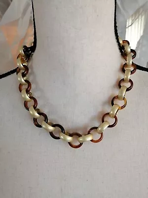 Vintage Kenneth Cole Brass Tone & Tortoise Lucid Chain Necklace Boho • $16