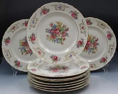 EPIAG Czechoslovakia Set Of 10 Dinner Plates 10.75  Floral Scalloped Gilt Edge • $245