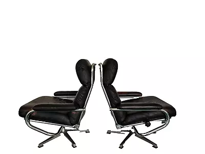 Danish Modernleather And ChromeMilo Baughman Style Lounge Chairs Pair • $650