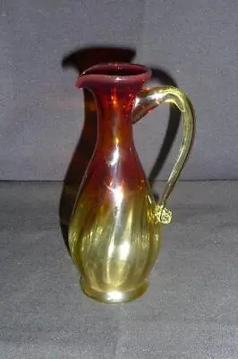 PILGRIM Hand Blown Art Glass Handled Ewer ~ AMBERINA Orange Yellow Swirl • $9.95